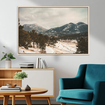 77311749-MGV-CV-36X24-Mountain Landscape Wall Art Canvas Print, Framed Snowy Peaks Art Picture Print, Alpine Aesthetic Perfect Rustic Winter Decor