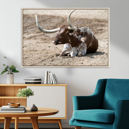 76549210-MGV-CV-36X24-Texas Longhorn Wall Art Canvas Print, Framed Country Living Art Picture Print, Farmhouse Aesthetic Perfect Western Rustic Decor