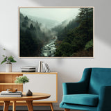 48497565-MGV-CV-36X24-Misty Forest Wall Art Canvas Print, Framed Foggy River Art Picture Print, Moody Landscape Perfect Moody Wilderness Decor Artwork