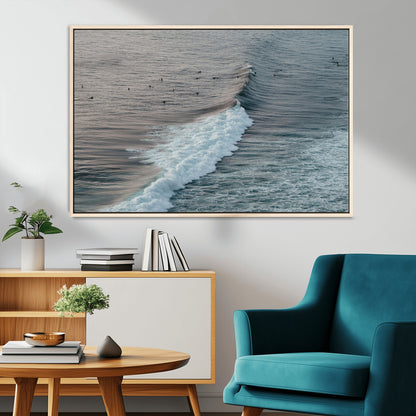 23077324-MGV-CV-36X24-Ocean Waves Wall Art Canvas Print, Framed Coastal Serenity Art Picture Print, Surf Aesthetic Perfect Modern Coastal Decor Artwork