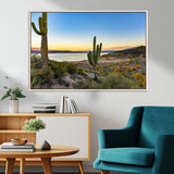 52844711-MGV-CV-36X24-Saguaro Cactus Wall Art Canvas Print, Framed Desert Sunset Art Picture Print, Southwestern Scene Perfect Southwestern Rustic Decor