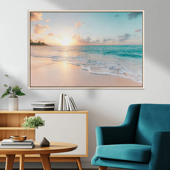 94538225-MGV-CV-36X24-Beach Sunset Wall Art Canvas Print, Framed Ocean Waves Art Picture Print, Summer Escape Perfect Coastal Serenity Decor Artwork