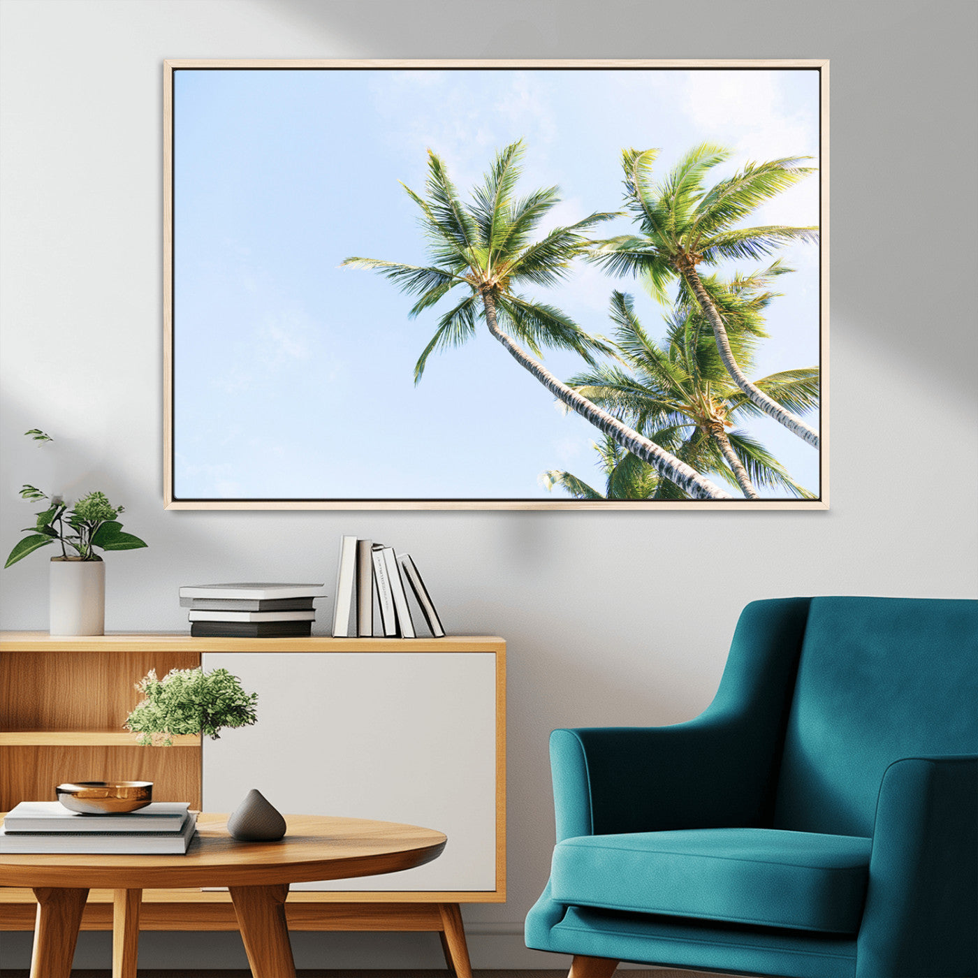 54719115-MGV-CV-36X24-Palm Trees Wall Art Canvas Print, Framed Tropical Aesthetic Art Picture Print, Coastal Serenity Perfect Tropical Minimalist Decor