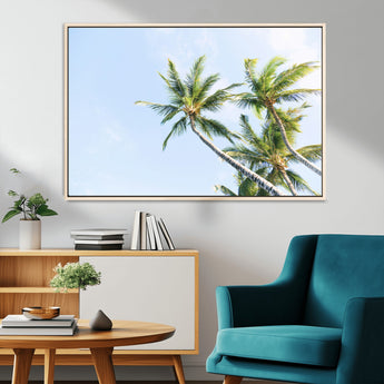 54719115-MGV-CV-36X24-Palm Trees Wall Art Canvas Print, Framed Tropical Aesthetic Art Picture Print, Coastal Serenity Perfect Tropical Minimalist Decor