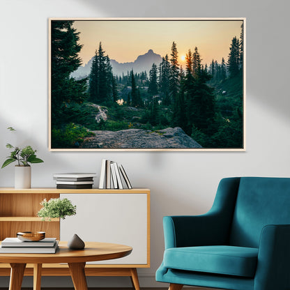 66397982-MGV-CV-36X24-Mountain Landscape Wall Art Canvas Print, Framed Forest Serenity Art Picture Print, Mountain Landscape Perfect Rustic Wilderness