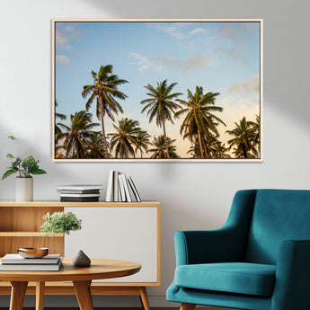 99033771-MGV-CV-36X24-Palm Trees Wall Art Canvas Print, Framed Tropical Vibes Art Picture Print, Coastal Sunset Perfect Coastal Boho Decor Artwork
