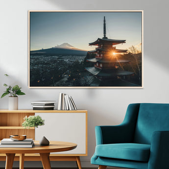 87729656-MGV-CV-36X24-Mount Fuji Wall Art Canvas Print, Framed Japan Travel Art Picture Print, Chureito Pagoda Perfect Zen Minimalism Decor Artwork