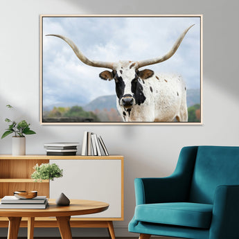 63592811-MGV-CV-36X24-Texas Longhorn Wall Art Canvas Print, Framed Western Rustic Art Picture Print, Farmhouse Decor Perfect Rustic Farmhouse Decor