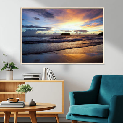 36714356-MGV-CV-36X24-Beach Sunset Wall Art Canvas Print, Framed Ocean Waves Art Picture Print, Tropical Seascape Perfect Coastal Serenity Decor Artwork