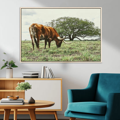 91866234-MGV-CV-36X24-Texas Longhorn Wall Art Canvas Print, Framed Rustic Ranch Art Picture Print, Western Cattle Perfect Rustic Farmhouse Decor Artwork