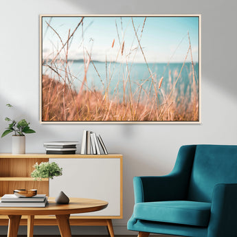 36108696-MGV-CV-36X24-Coastal Grass Wall Art – Serene Ocean View Canvas Print, Beach Nature Photography Decor for Living Room, Bedroom, Office or Modern