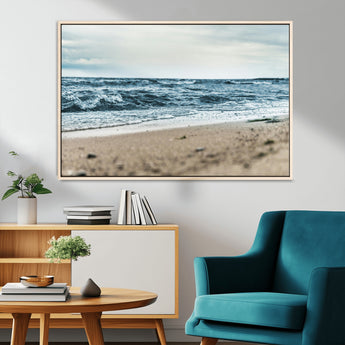 81812590-MGV-CV-36X24-Ocean Wall Art Wall Art Canvas Print, Framed Coastal Canvas Art Picture Print, Moody Seascape Perfect Coastal Minimalist Decor