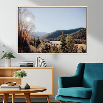 52941305-MGV-CV-36X24-Rustic Landscape Wall Art Canvas Print, Framed Serene Valley Art Picture Print, Pine Tree Horizon Perfect Rustic Cabin Decor