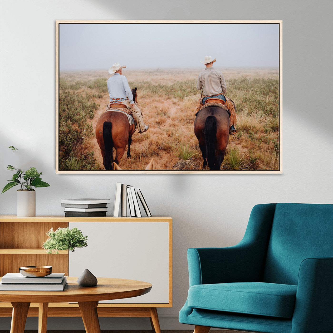 54943176-MGV-CV-36X24-Cowboy Wall Art Wall Art Canvas Print, Framed Western Canvas Art Picture Print, Rustic Ranch Scene Perfect Rustic Western Decor