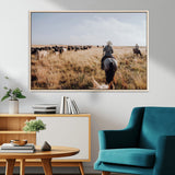 22431577-MGV-CV-36X24-Western Wall Art Wall Art Canvas Print, Framed Cowboy Canvas Art Picture Print, Cattle Drive Scene Perfect Rustic Western Decor