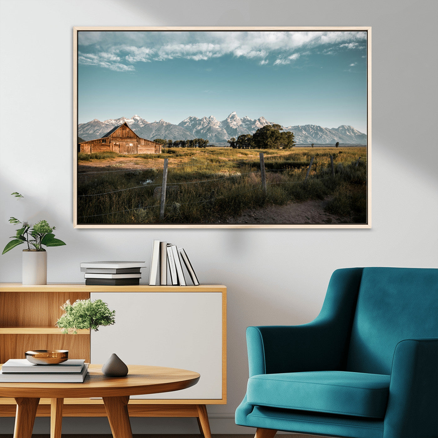 92497443-MGV-CV-36X24-Rustic Farmhouse Wall Art Canvas Print, Framed Mountain Cabin Art Picture Print, Western Landscape Perfect Rustic Farmhouse Decor