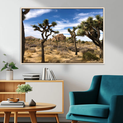25722592-MGV-CV-36X24-Joshua Tree Desert Wall Art Canvas Print, Framed Southwestern Nature Art Picture Print, Rustic Earth Tones Perfect Southwestern