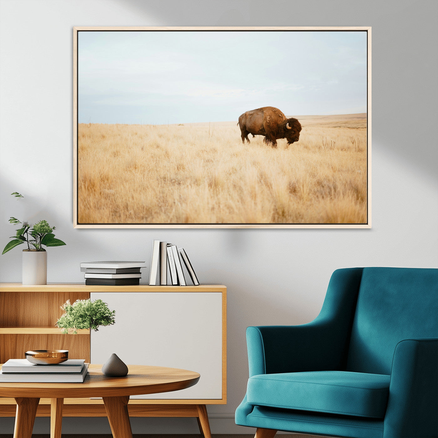 61392510-MGV-CV-36X24-Buffalo Wall Art Wall Art Canvas Print, Framed Western Wildlife Decor Art Picture Print, Rustic Farmhouse Art Perfect Rustic