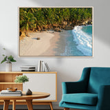 82312665-MGV-CV-36X24-Tropical Beach Wall Art Canvas Print, Framed Ocean Waves Art Picture Print, Palm Trees Perfect Coastal Minimalist Decor Artwork