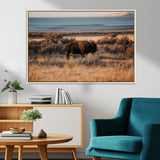 39509187-MGV-CV-36X24-Western Wildlife Wall Art Canvas Print, Framed Bison Art Picture Print, Golden Hour Perfect Western Rustic Decor Artwork
