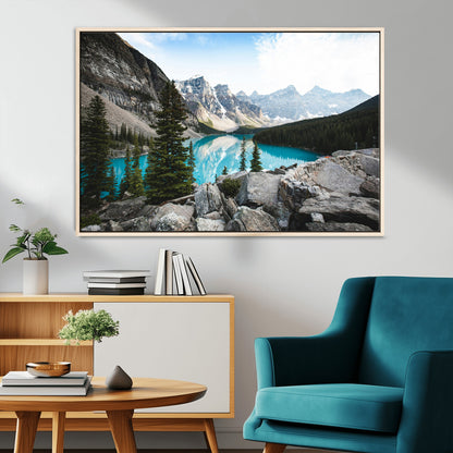 98014896-MGV-CV-36X24-Canadian Rockies Wall Art Canvas Print, Framed Mountain Landscape Art Picture Print, Turquoise Water Perfect Scandinavian