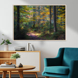 65810864-MGV-CV-36X24-Autumn Forest Wall Art Canvas Print, Framed Fall Woodland Art Picture Print, Golden Leaves Perfect Rustic Farmhouse Decor Artwork
