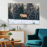 36533178-MGV-CV-36X24-Wild Elk Photography Wall Art Canvas Print, Framed Winter Wildlife Art Picture Print, Snowy Forest Perfect Rustic Lodge Decor