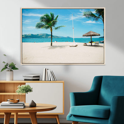 42623350-MGV-CV-36X24-Tropical Beach Wall Art Canvas Print, Framed Palm Tree Art Picture Print, Ocean View Perfect Tropical Coastal Decor Artwork