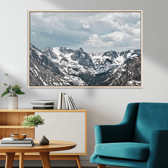 94074619-MGV-CV-36X24-Snowy Peaks Wall Art Canvas Print, Framed Alpine Wilderness Art Picture Print, Mountain Escape Perfect Winter Serenity Decor