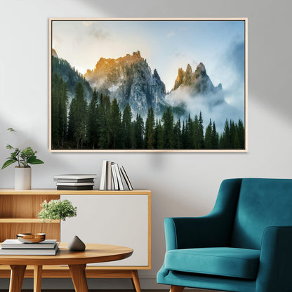 21145440-MGV-CV-36X24-Wilderness Wall Art Wall Art Canvas Print, Framed Nature Landscape Decor Art Picture Print, Misty Forest Photography Perfect