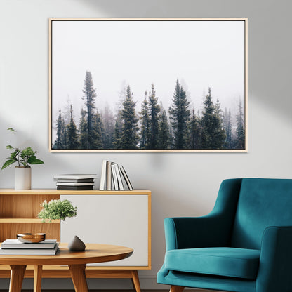 42364796-MGV-CV-36X24-Foggy Forest Wall Art Canvas Print, Framed Misty Pines Art Picture Print, Moody Woodland Perfect Scandinavian Minimalist Decor