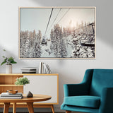 91534512-MGV-CV-36X24-Frosty Pines Wall Art Canvas Print, Framed Cozy Cabin View Art Picture Print, Ski Lift Ride Perfect Rustic Lodge Decor Artwork