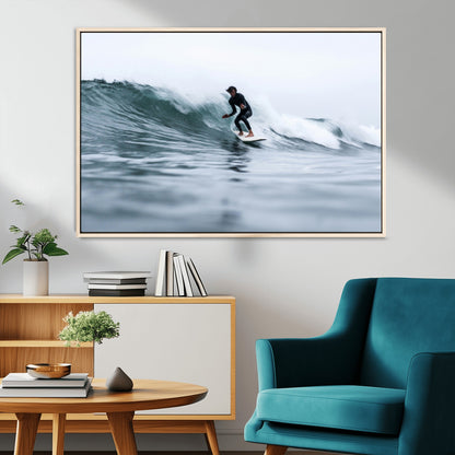 11693607-MGV-CV-36X24-Surfer on Wave Wall Art Canvas Print, Framed Ocean Adventure Art Picture Print, Motion Blur Water Perfect Coastal Adventure Decor