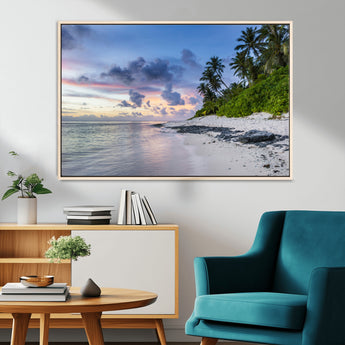 75045485-MGV-CV-36X24-Tropical Beach Wall Art Canvas Print, Framed Sunset Glow Art Picture Print, Palm Tree Coast Perfect Tropical Coastal Decor Artwork
