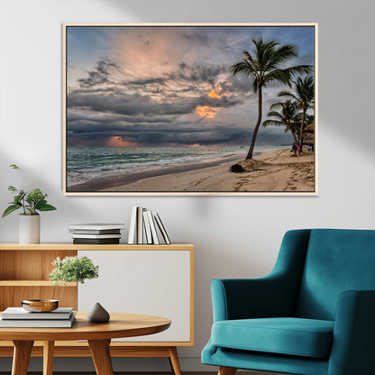 62574547-MGV-CV-36X24-Tropical Storm Wall Art Canvas Print, Framed Moody Beach Art Picture Print, Dramatic Sky Perfect Tropical Coastal Decor Artwork