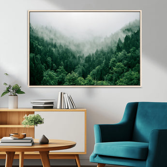 45265379-MGV-CV-36X24-Misty Forest Wall Art – Green Mountain Pine Tree Landscape Canvas Print, Nature Photography Artwork Home Decor for Bedroom, Living