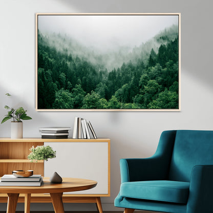 45265379-MGV-CV-36X24-Misty Forest Wall Art – Green Mountain Pine Tree Landscape Canvas Print, Nature Photography Artwork Home Decor for Bedroom, Living