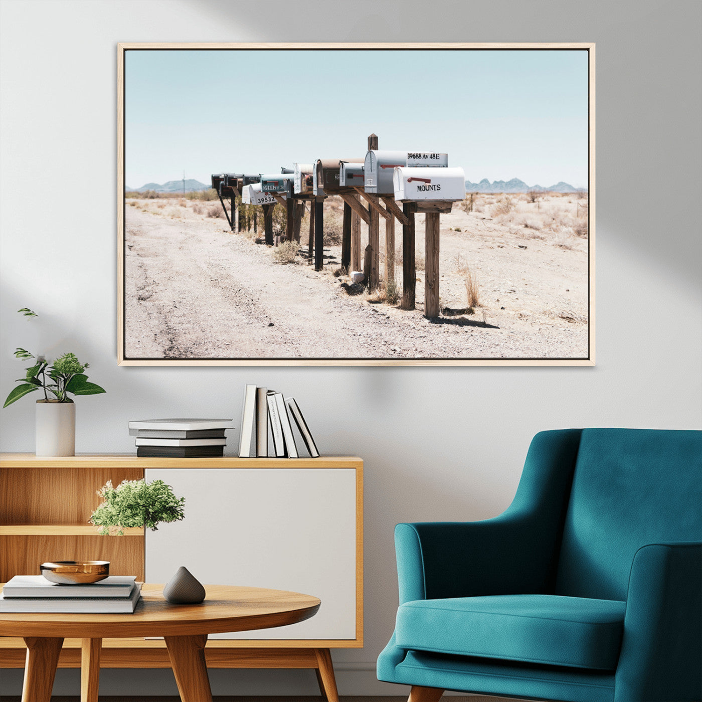 54616109-MGV-CV-36X24-Desert Mailboxes Wall Art – Rustic Rural Roadside Photography Canvas Print, American Southwest Landscape Home Decor for Living