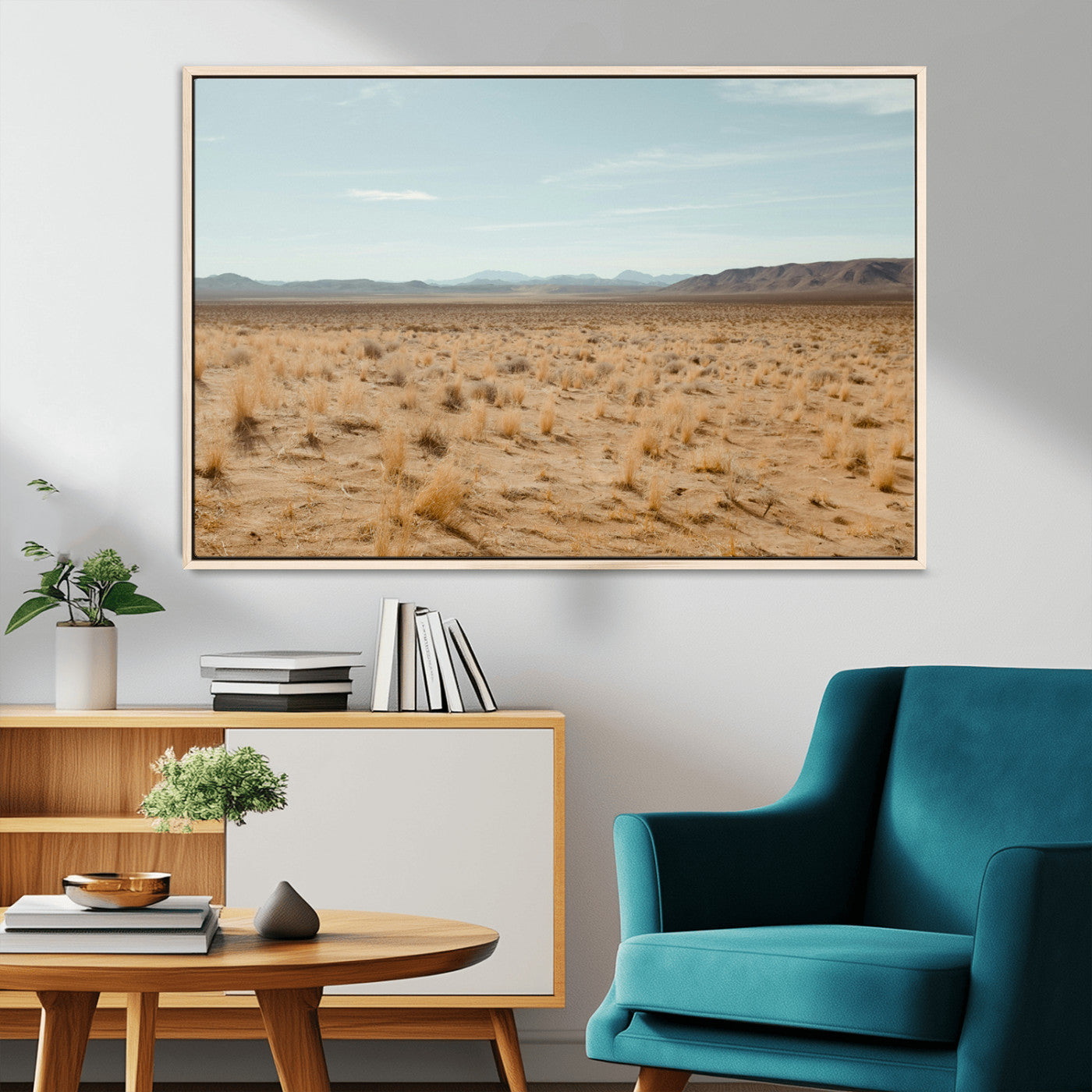 55918919-MGV-CV-36X24-Desert Landscape Wall Art – Golden Grass Plains and Mountain Horizon Canvas Print, Southwest Nature Photography Decor for Living