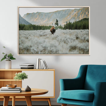41674074-MGV-CV-36X24-Bison Wall Art – American Buffalo Wildlife Photography Canvas Print, Western Mountain Landscape Artwork Rustic Nature Decor for