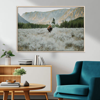 41674074-MGV-CV-36X24-Bison Wall Art – American Buffalo Wildlife Photography Canvas Print, Western Mountain Landscape Artwork Rustic Nature Decor for