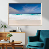 55017356-MGV-CV-36X24-Ocean Beach Wall Art – Turquoise Wave and White Sand Shoreline Canvas Print, Coastal Seascape Photography Decor for Living Room,