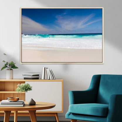 55017356-MGV-CV-36X24-Ocean Beach Wall Art – Turquoise Wave and White Sand Shoreline Canvas Print, Coastal Seascape Photography Decor for Living Room,