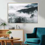67569654-MGV-CV-36X24-Foggy Forest Wall Art – Mist Covered Hills and Trees Landscape Canvas Print, Moody Nature Photography Decor for Living Room,