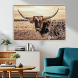 95745718-MGV-CV-36X24-Texas Longhorn Wall Art – Western Cattle Photography Canvas Print, Rustic Ranch Animal Artwork Country Farmhouse Decor for Living