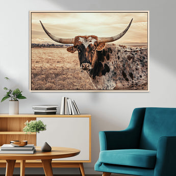 95745718-MGV-CV-36X24-Texas Longhorn Wall Art – Western Cattle Photography Canvas Print, Rustic Ranch Animal Artwork Country Farmhouse Decor for Living