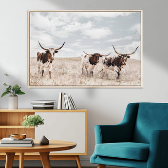 65621083-MGV-CV-36X24-Texas Longhorn Wall Art – Rustic Western Cattle Canvas Print, Southwestern Ranch Photography Decor for Living Room, Office,