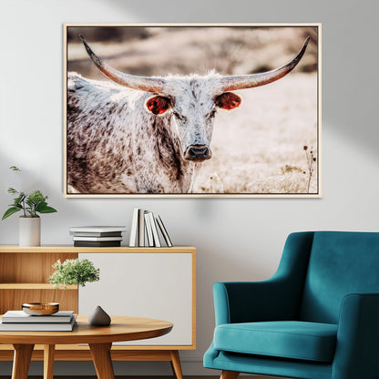 72388892-MGV-CV-36X24-Texas Longhorn Wall Art – Rustic Western Canvas Print, Cowboy Style Farmhouse Bull Artwork for Living Room, Ranch, Office or Man