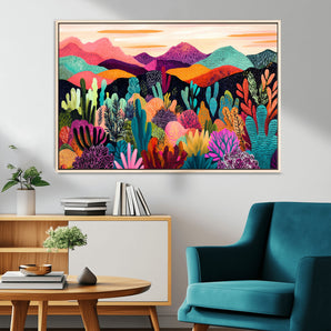 16756910-MGV-CV-36X24-Colorful Desert Landscape Wall Art – Vibrant Mountain Canvas Print, Bold Botanical Artwork for Living Room, Bedroom, Office,