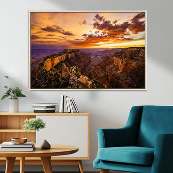 75573843-MGV-CV-36X24-Grand Canyon Sunset Wall Art – Panoramic Canyon Landscape Canvas Print, Dramatic Desert Cliffs Artwork, Nature Inspired Scenic